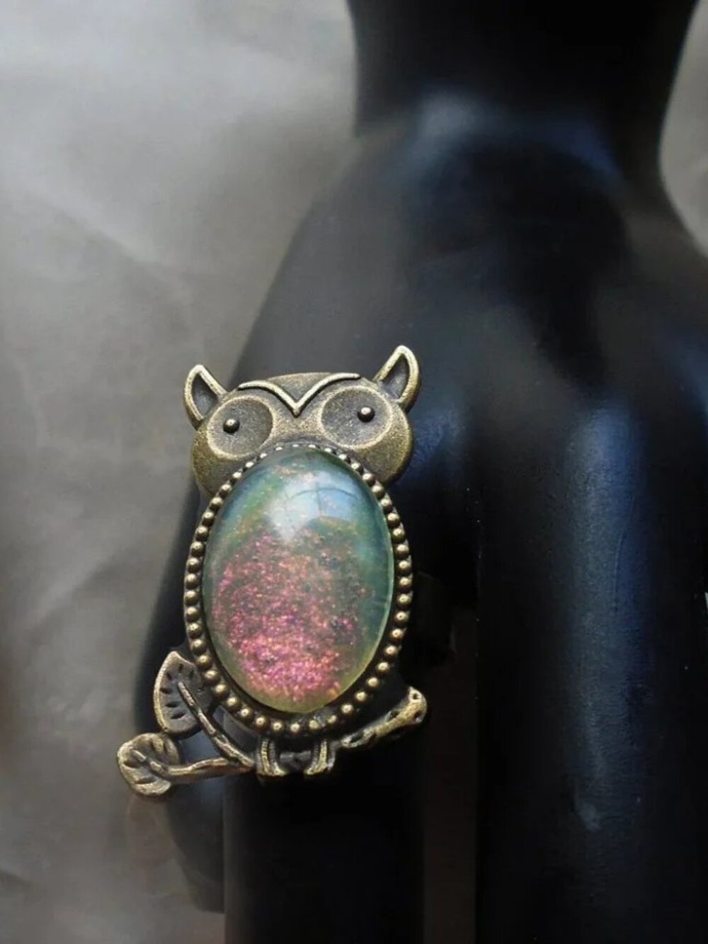 Owl Ring OOAK with Special One of a Kind Handmade Stone- Whimsigoth Goblincore - Picture 5 of 7